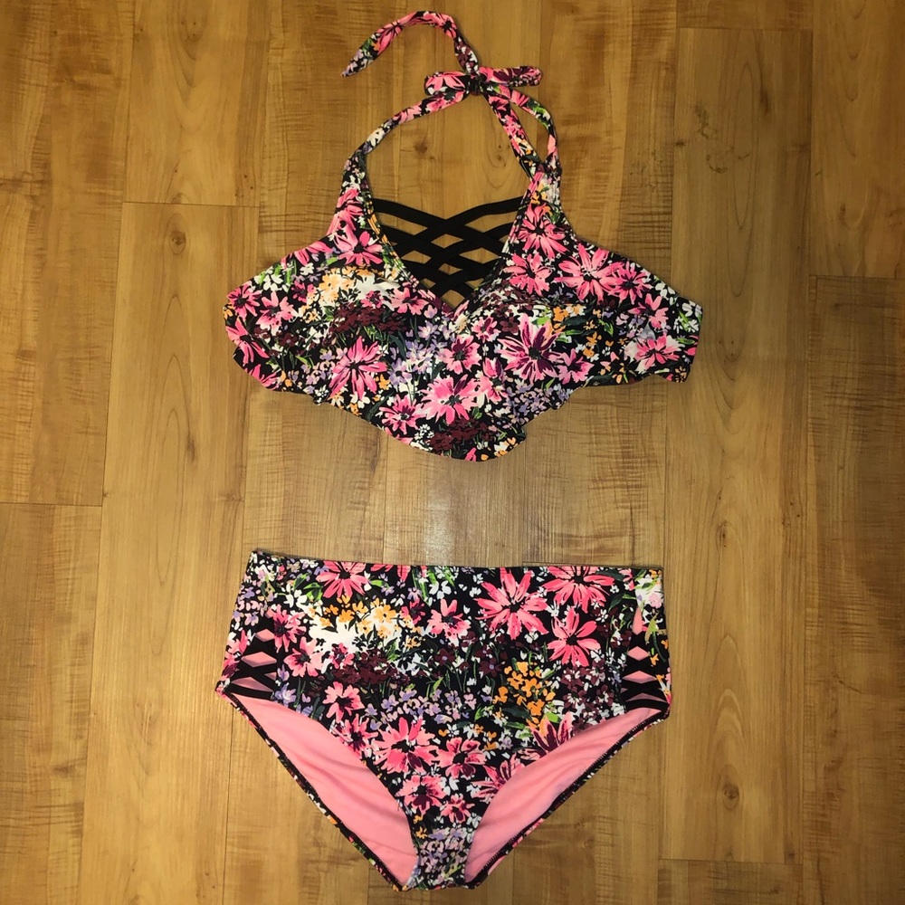 Floral High Waisted, Flouncey 2 Piece - XXL